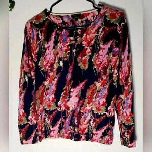 Talbots 100% Marino Wool Pullover Floral Coastal sz M Long Sleeve  Sweater